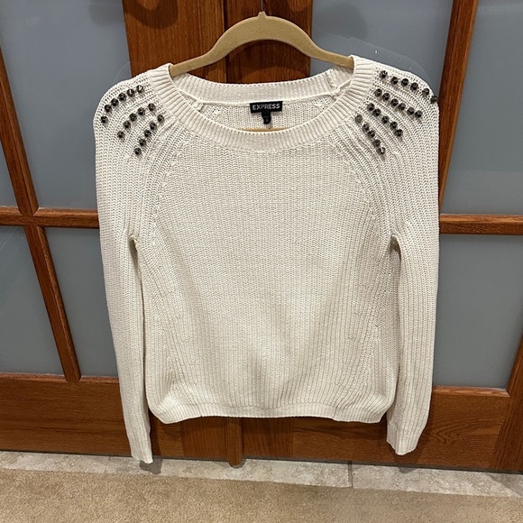 Express Sweaters - Express White Sweater with Studded Shoulders​